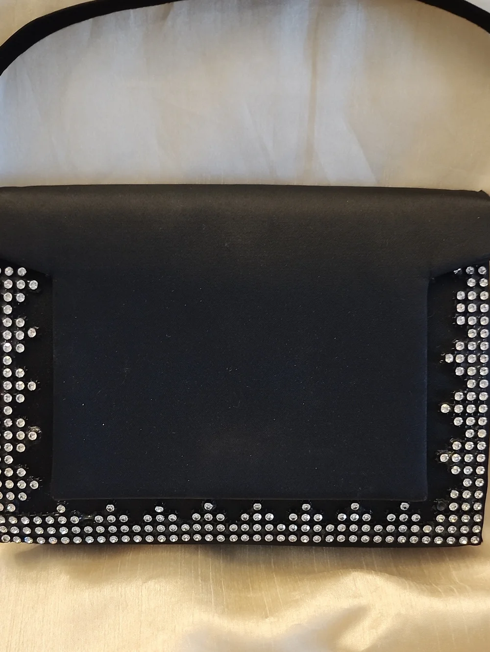 Vintage Neusteter Like New Black Satin Geometric Rhinestone-Trim Evening Bag $40